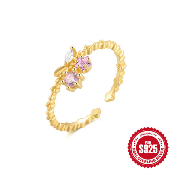 Gold-Plated Floral Cubic Zirconia Ring