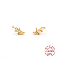 925 Silver Gold-Tone Cubic Zirconia Stud Earrings