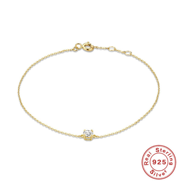 925 Silver Gold-Tone Cubic Zirconia Chain Bracelet