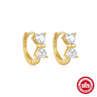 Gold-Plated Crystal Heart Huggie Hoop Earrings