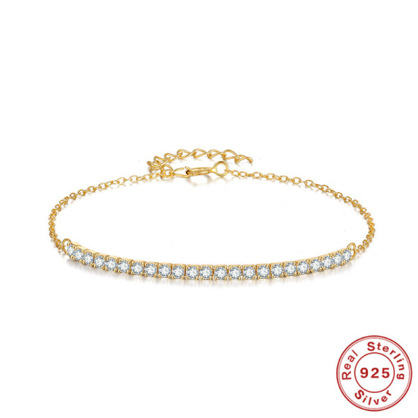 925 Silver Gold-Tone Cubic Zirconia Tennis Bracelet