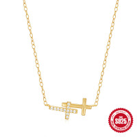 Gold-Plated Cubic Zirconia Cross Pendant Necklace