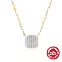 Gold-Plated Pavé Geometric Pendant Necklace
