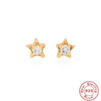 Gold-Plated Star Stud Earrings with Cubic Zirconia
