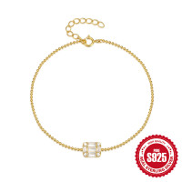 Gold-Tone Beaded Chain Bracelet with CZ Charm