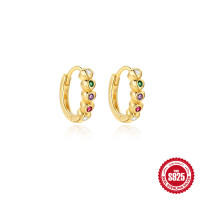 Gold-Plated Multicolor Stone Huggie Earrings