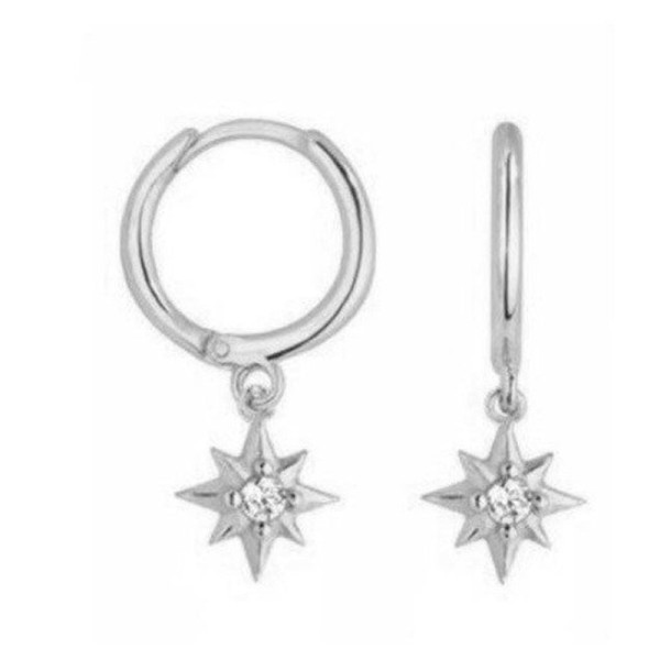 925 Silver Star Dangle Earrings with Cubic Zirconia