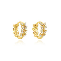 Gold Leaf Motif Huggie Earrings