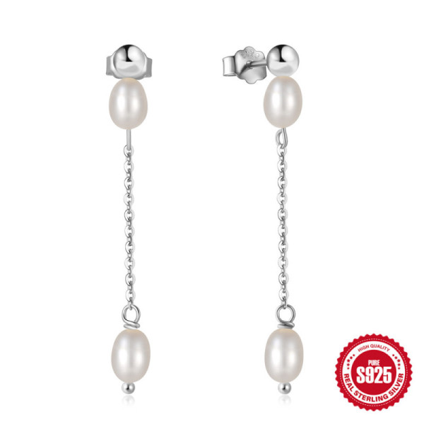925 Silver Freshwater Pearl Dangle Earrings