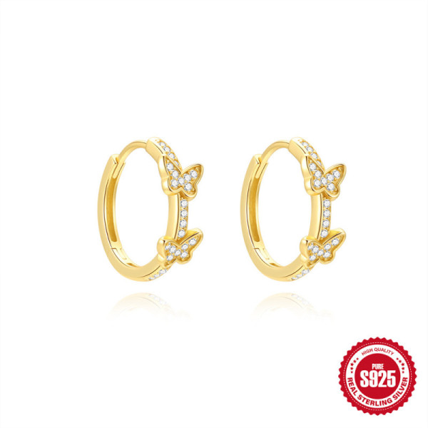 Gold Butterfly Pavé Hoop Earrings