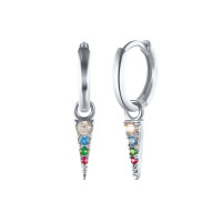 925 Silver Multicolor Stone Huggie Earrings