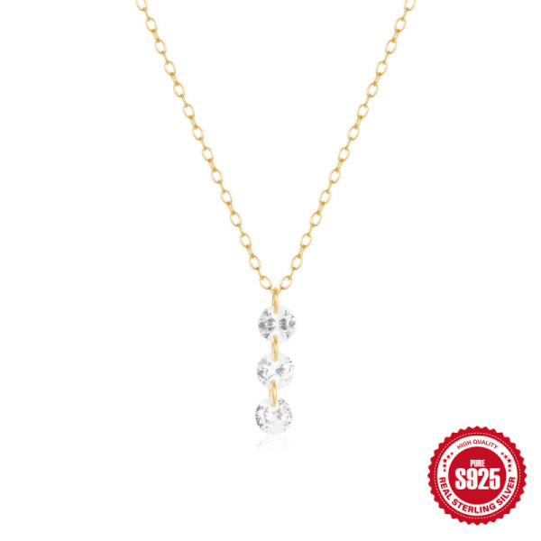 925 Silver Gold Crystal Pendant Necklace