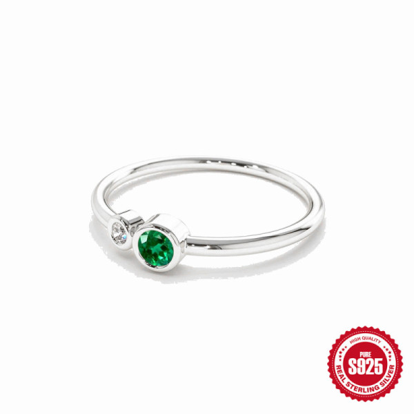 Sterling Silver Bezel-Set Green Stone Ring