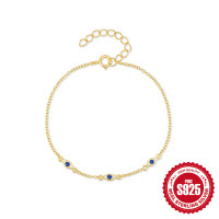 S925 Gold-Plated Blue Stone Chain Bracelet