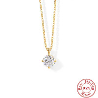 Gold-Plated Silver Solitaire Pendant Necklace