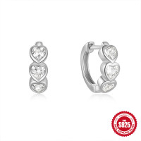 925 Silver Heart Cubic Zirconia Huggie Earrings