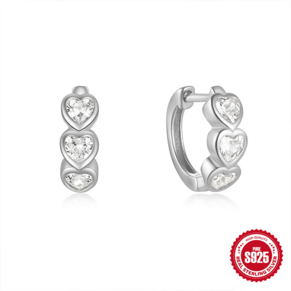 925 Silver Heart Cubic Zirconia Huggie Earrings