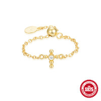 Gold-Finish Cross Charm Chain Ring