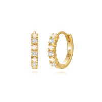 Gold-Plated Diamond Pearl Small Hoop Earrings