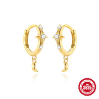 Gold Huggie Earrings with Moon Charms