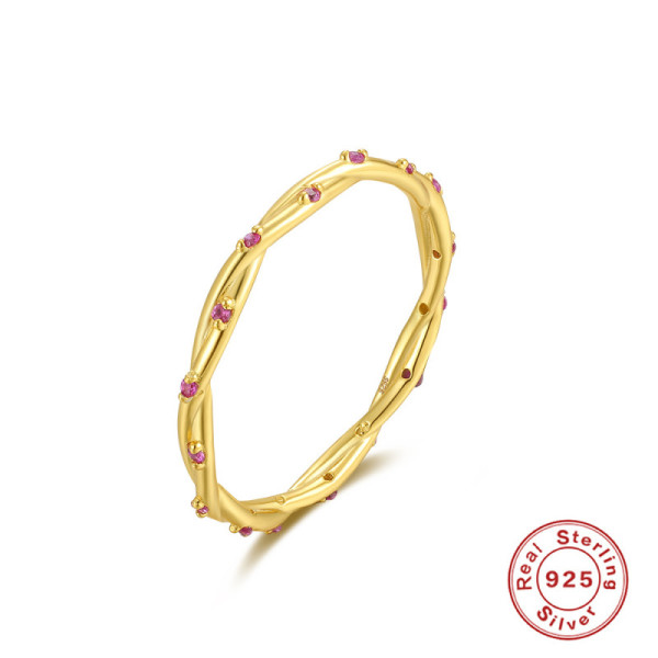 Gold-Plated Twisted Band with Pink Gems