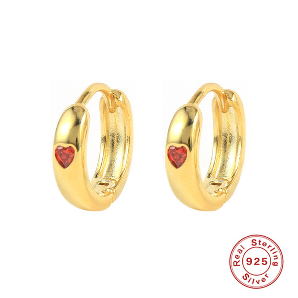 Gold Huggie Earrings with Heart Motif