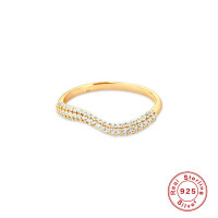 925 Silver Gold-Tone Pavé Wave Band Ring