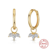 Gold-Plated Leaf Hoop Earrings with Cubic Zirconia