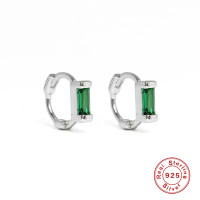 925 Silver Emerald Hoop Earrings