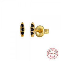 Gold-Plated Black Stone Stud Earrings