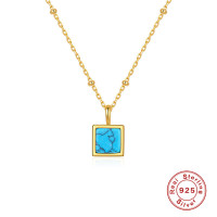 Gold-Plated Turquoise Geometric Pendant Necklace