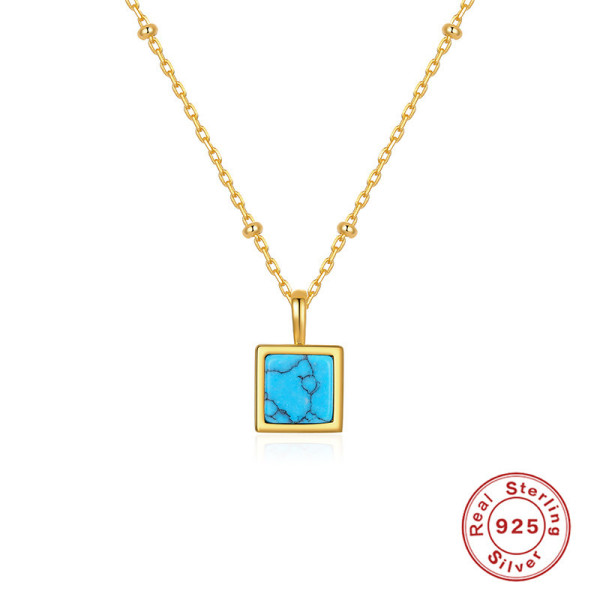Gold-Plated Turquoise Geometric Pendant Necklace