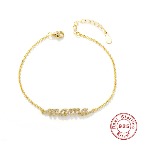 Gold-Plated 'Mama' Pavé Text Bracelet
