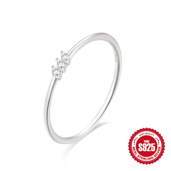 925 Silver Minimalist Three-Stone Band Ring