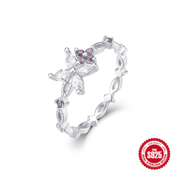 925 Silver Floral Cubic Zirconia Band Ring