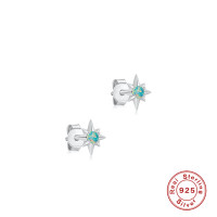 925 Silver Star Stud Earrings with Aqua Opal