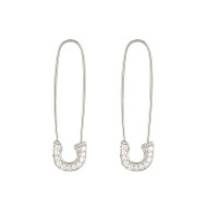 925 Silver Pavé Safety Pin Dangle Earrings
