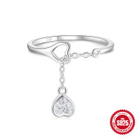 925 Silver Heart Charm Ring with Cubic Zirconia