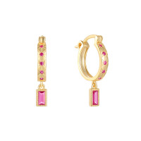 Gold-Plated Huggie Earrings with Pink Stones