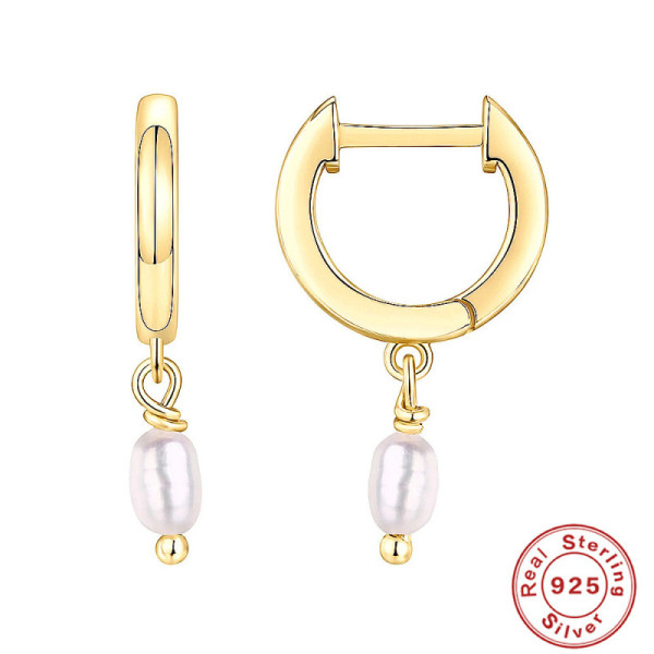 Gold-Finish Huggie Earrings with Freshwater Pearls