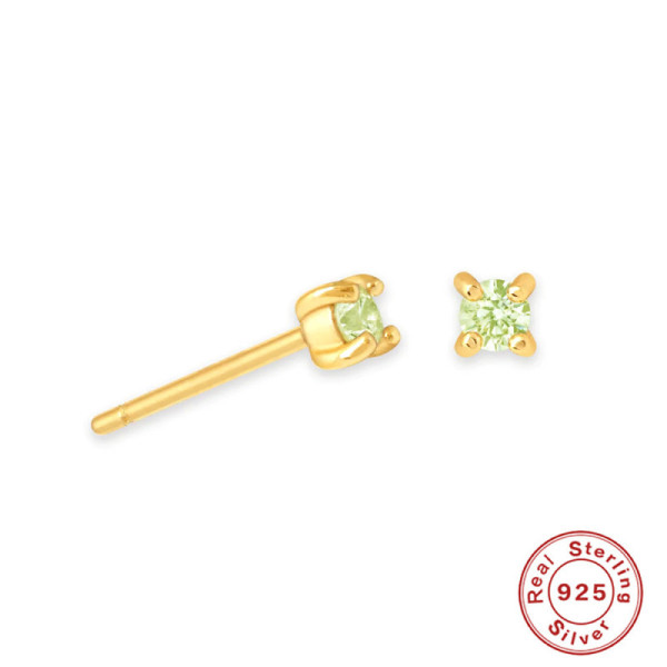 Gold Prong Light Green Stud Earrings