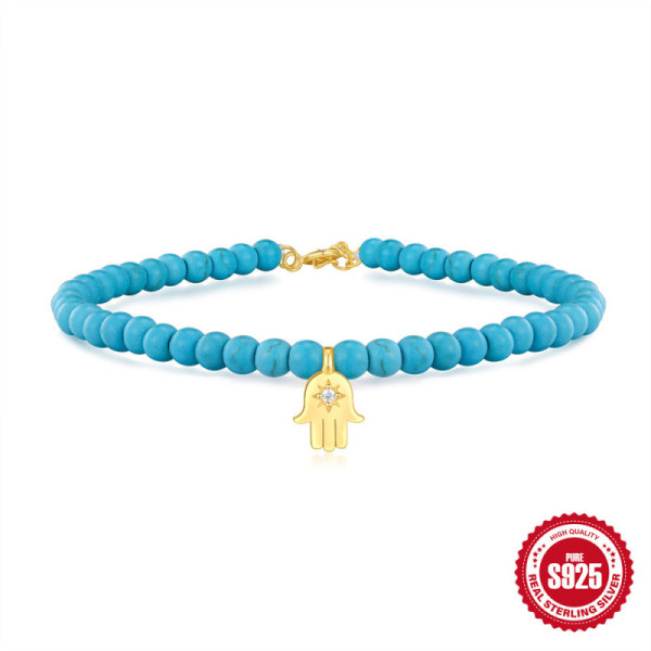 925 Silver Turquoise Beaded Hamsa Bracelet