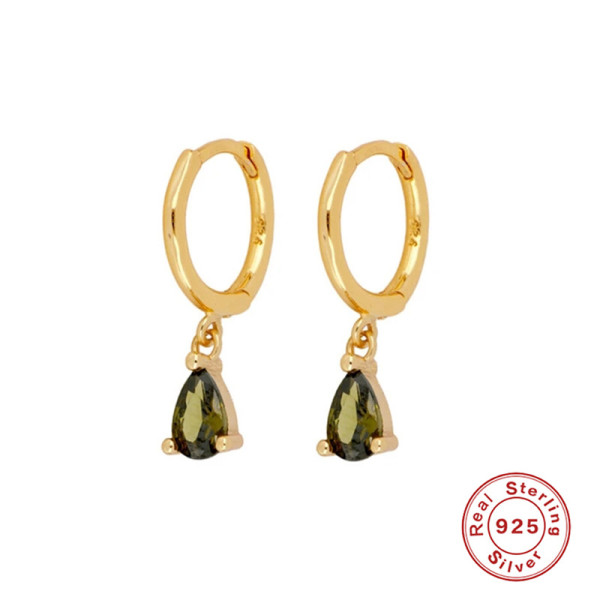 Gold-Plated Huggie Hoops with Green Stones