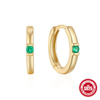 Gold Huggie Earrings with Emerald Stones