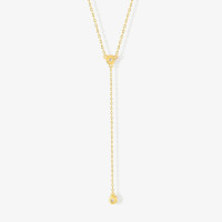 Gold Lariat Necklace with Bezel-Set Stones