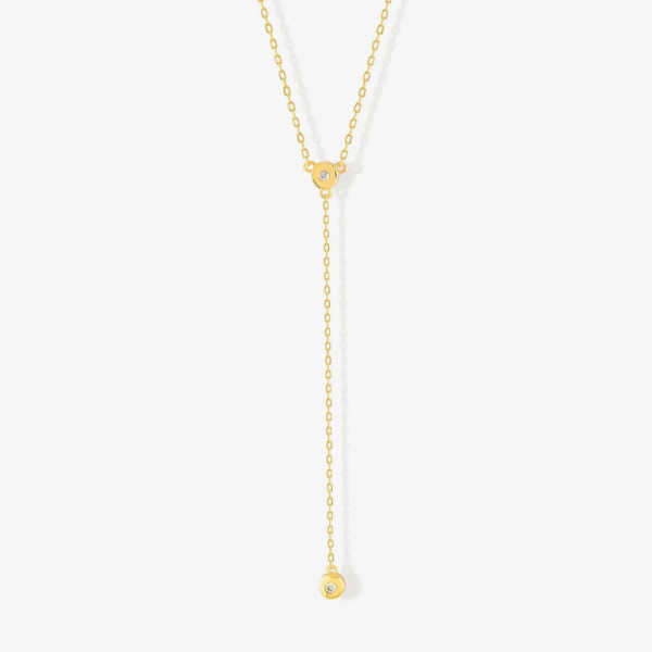 Gold Lariat Necklace with Bezel-Set Stones