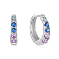 925 Silver Multicolor Stone Huggie Earrings