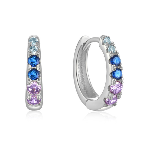 925 Silver Multicolor Stone Huggie Earrings