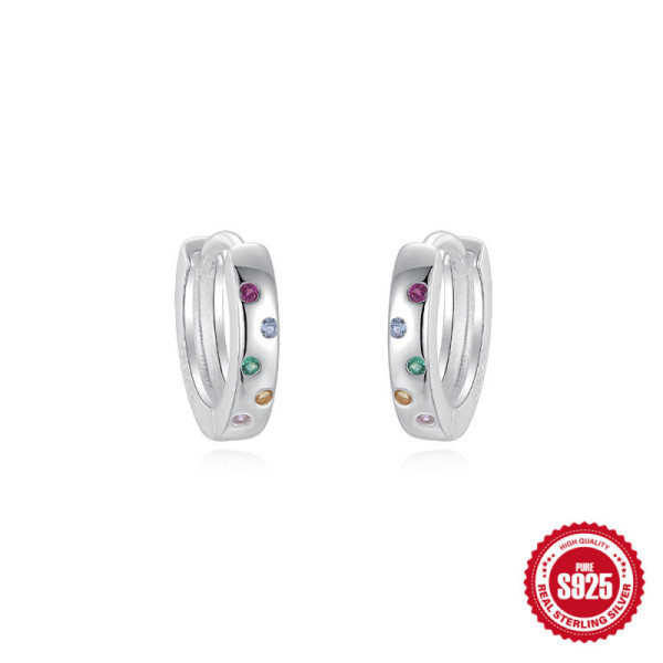 925 Silver Multicolor Gem Small Hoop Earrings