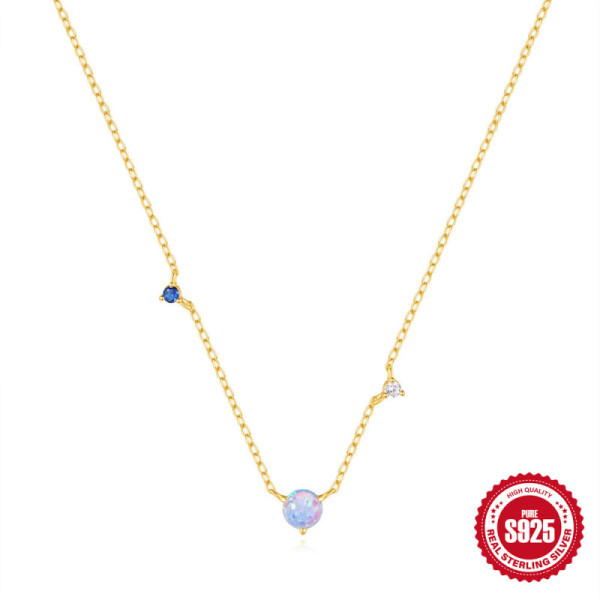 Gold Opal Delicate Chain Necklace